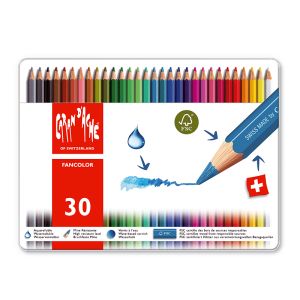 Caran d'Ache Pencils Fancolour Watercolour Tin Case - 30 Assorted colours